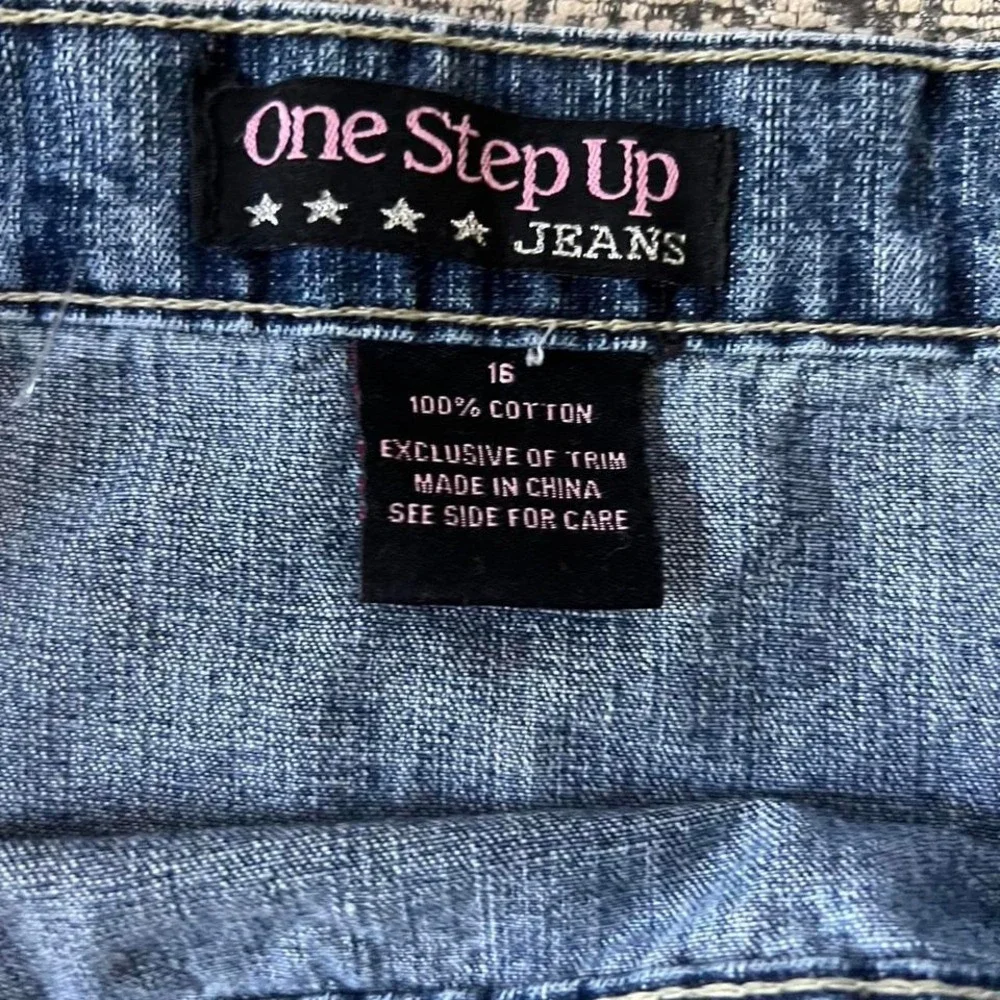One Step Up‎ Denim Jean Skirt Women's Size 16 A-Line Midi Blue
